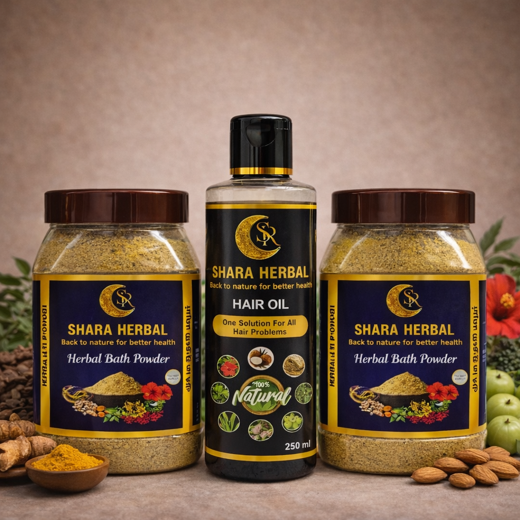 Bath Powder 250g + Bath Powder 250g +Hair Oil 250ml